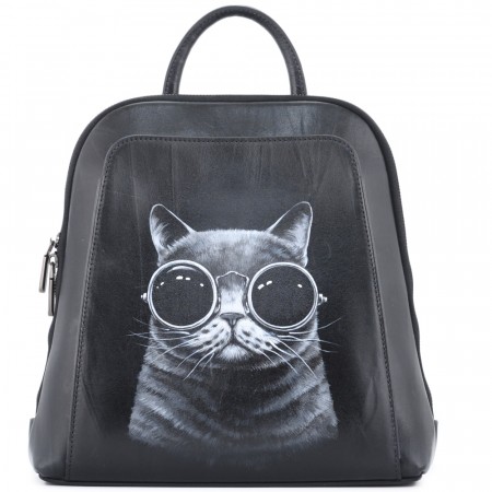 Женский кожаный рюкзак  "Джорджия" "Кот в очках" 