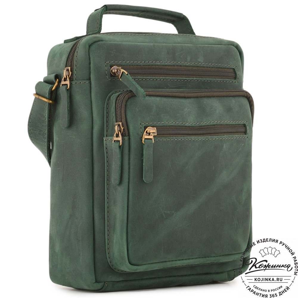 Мужская кожаная сумка "Гектор" (изумруд крейзи)