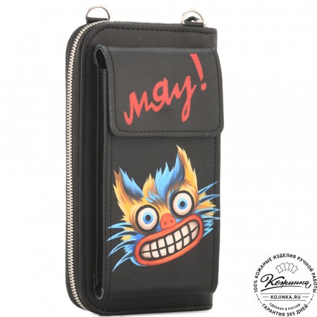 Кожаный клатч "Чукотка" "Мяу" (черный)