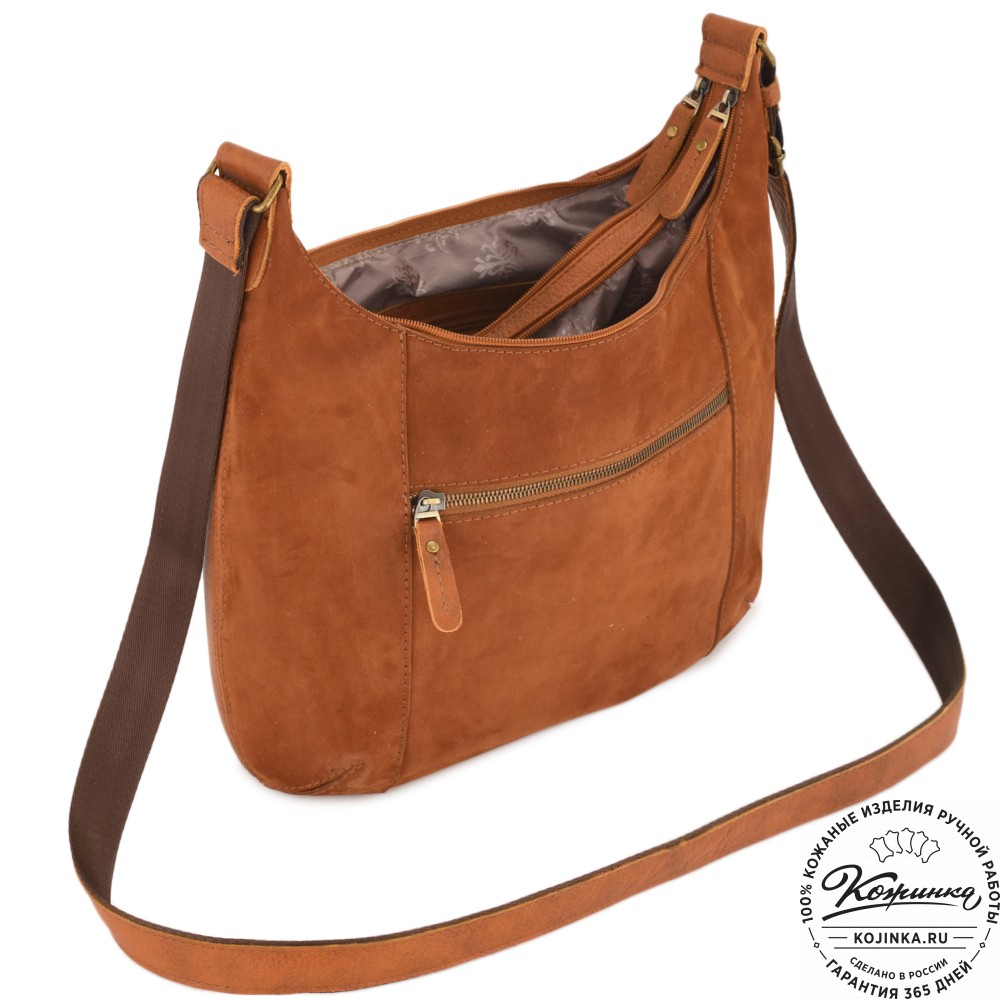 Женская кожаная сумка "Сабрина" с отделкой велюр (рыжая)