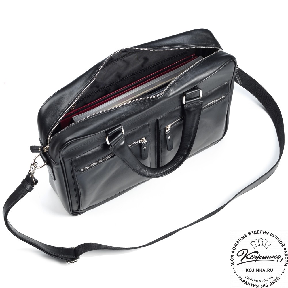 Кожаная деловая сумка "Гофман" (чёрная) 