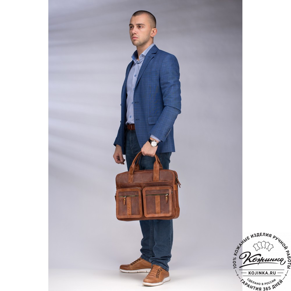 Кожаная деловая сумка "Гильермо" (коричневый крейзи) 