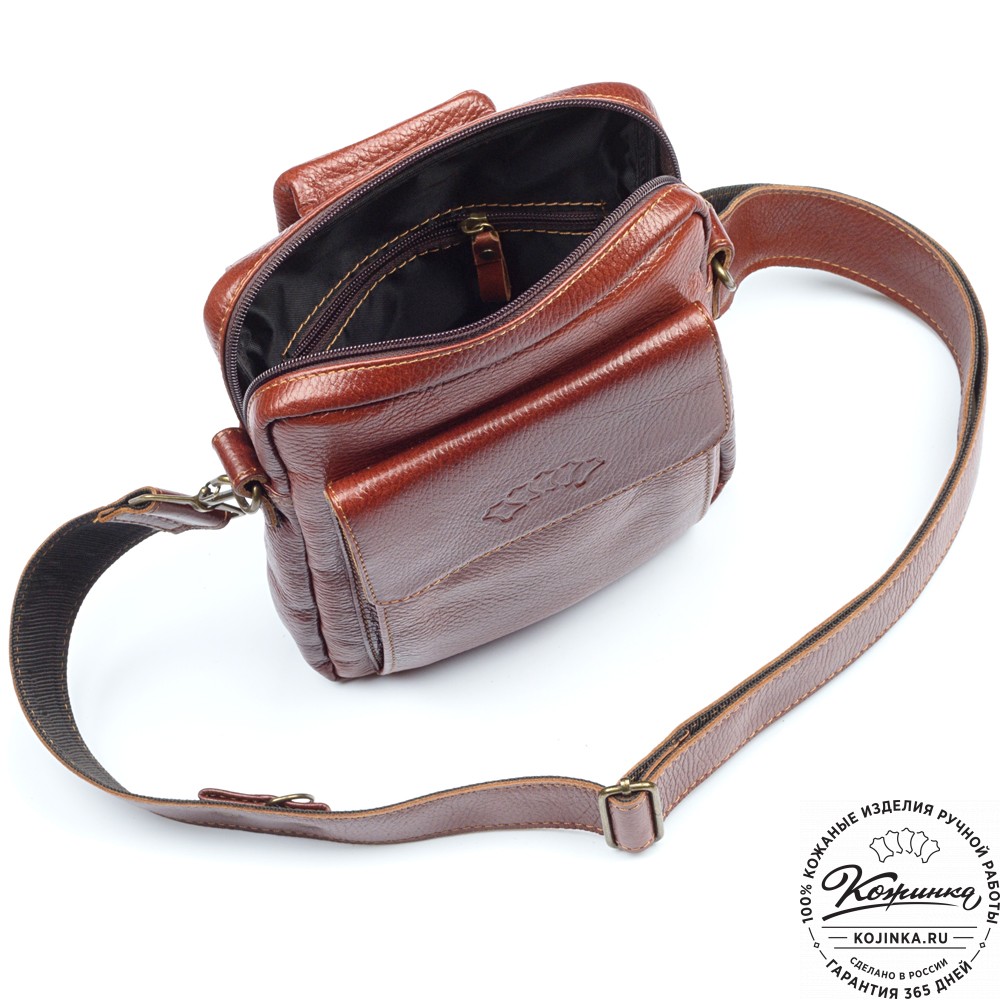 Кожаная нагрудная сумка "Стивен" (рыжая)