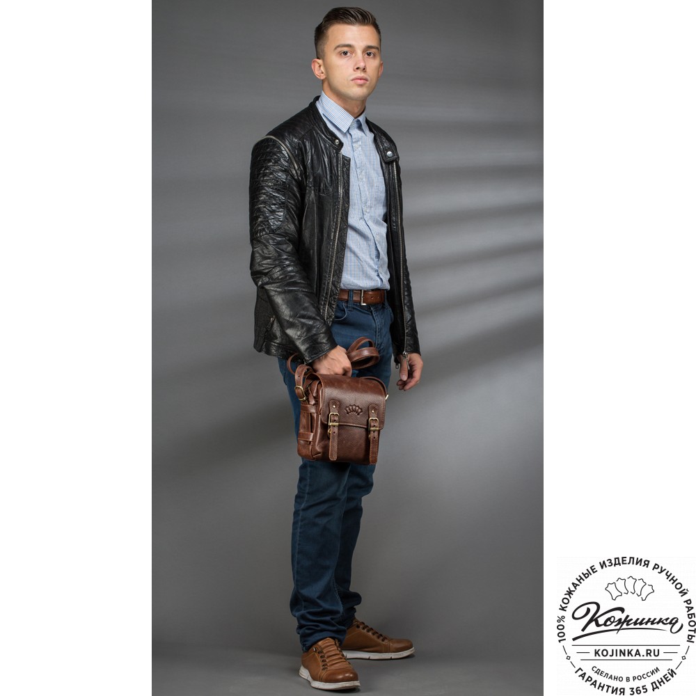 Кожаная сумка через плечо "Джек" (тёмно-коричневая) 