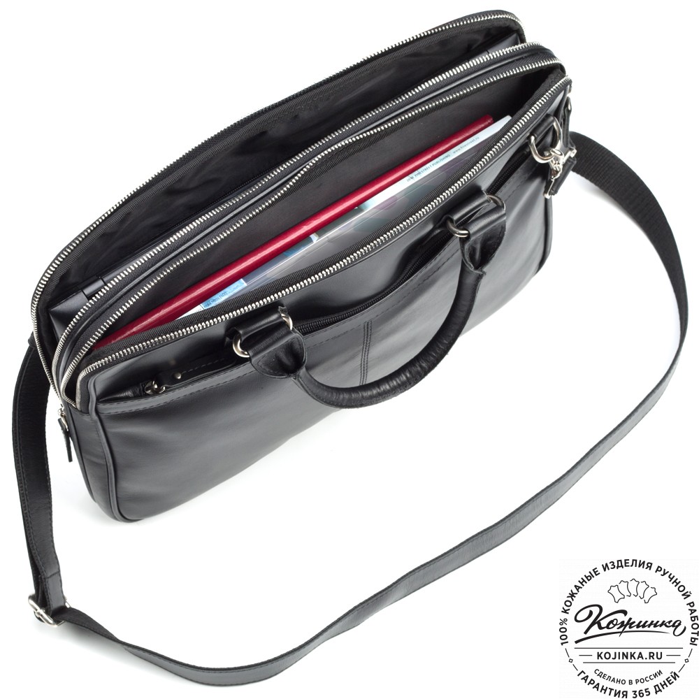 Кожаная деловая сумка "Кларк" (чёрная) 