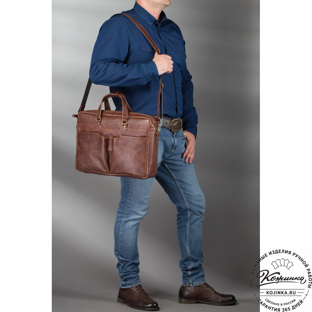 Кожаная деловая сумка "Хантер" (синий антик)