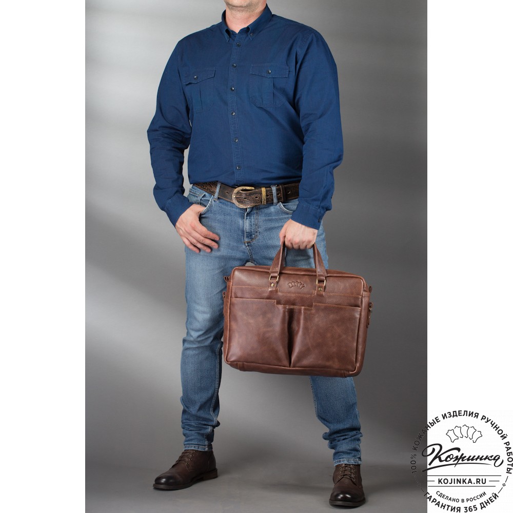 Кожаная деловая сумка "Хантер" (синий антик)