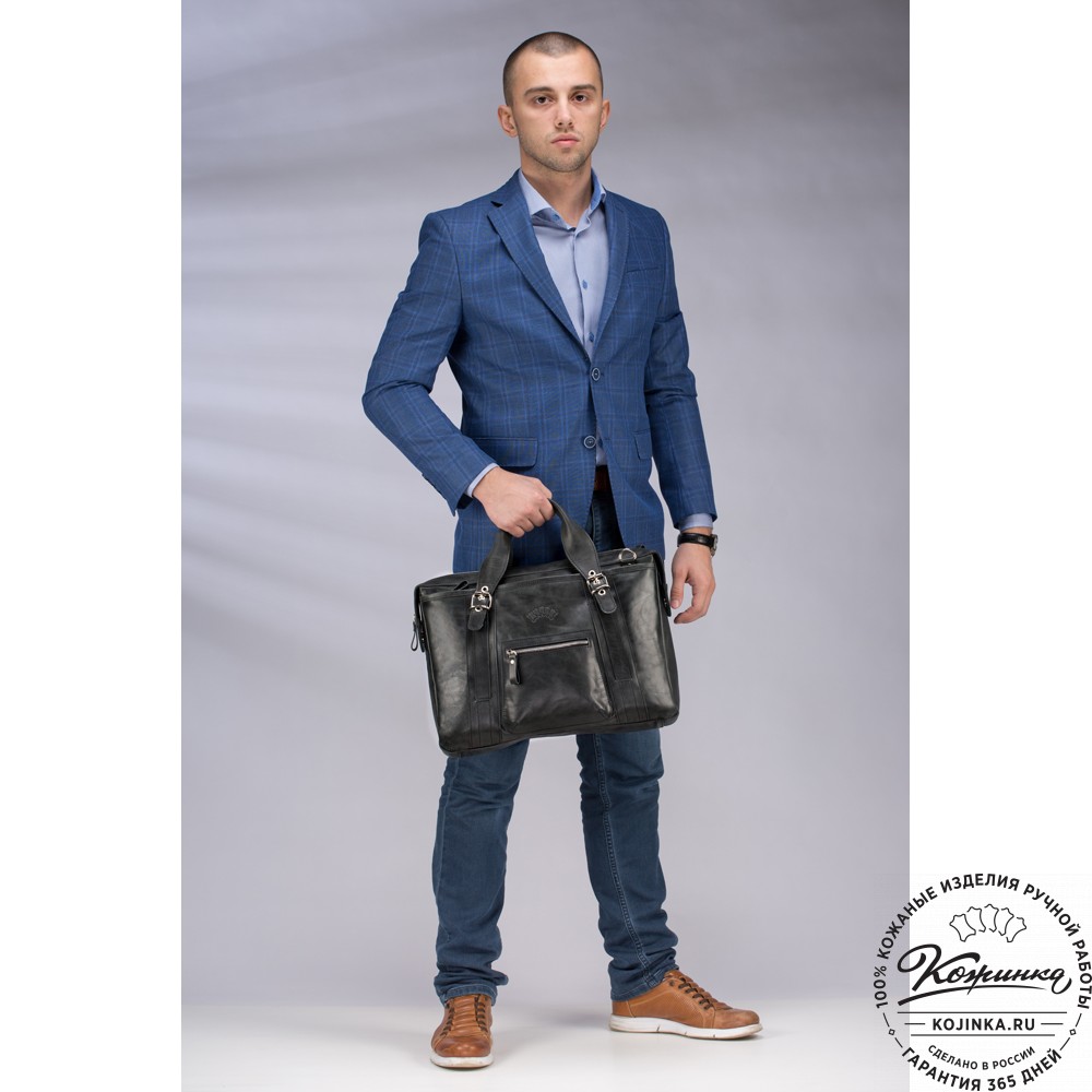 Кожаная деловая сумка "Доминик" (чёрная)