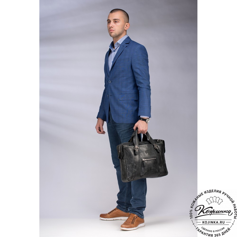 Кожаная деловая сумка "Доминик" (чёрная)