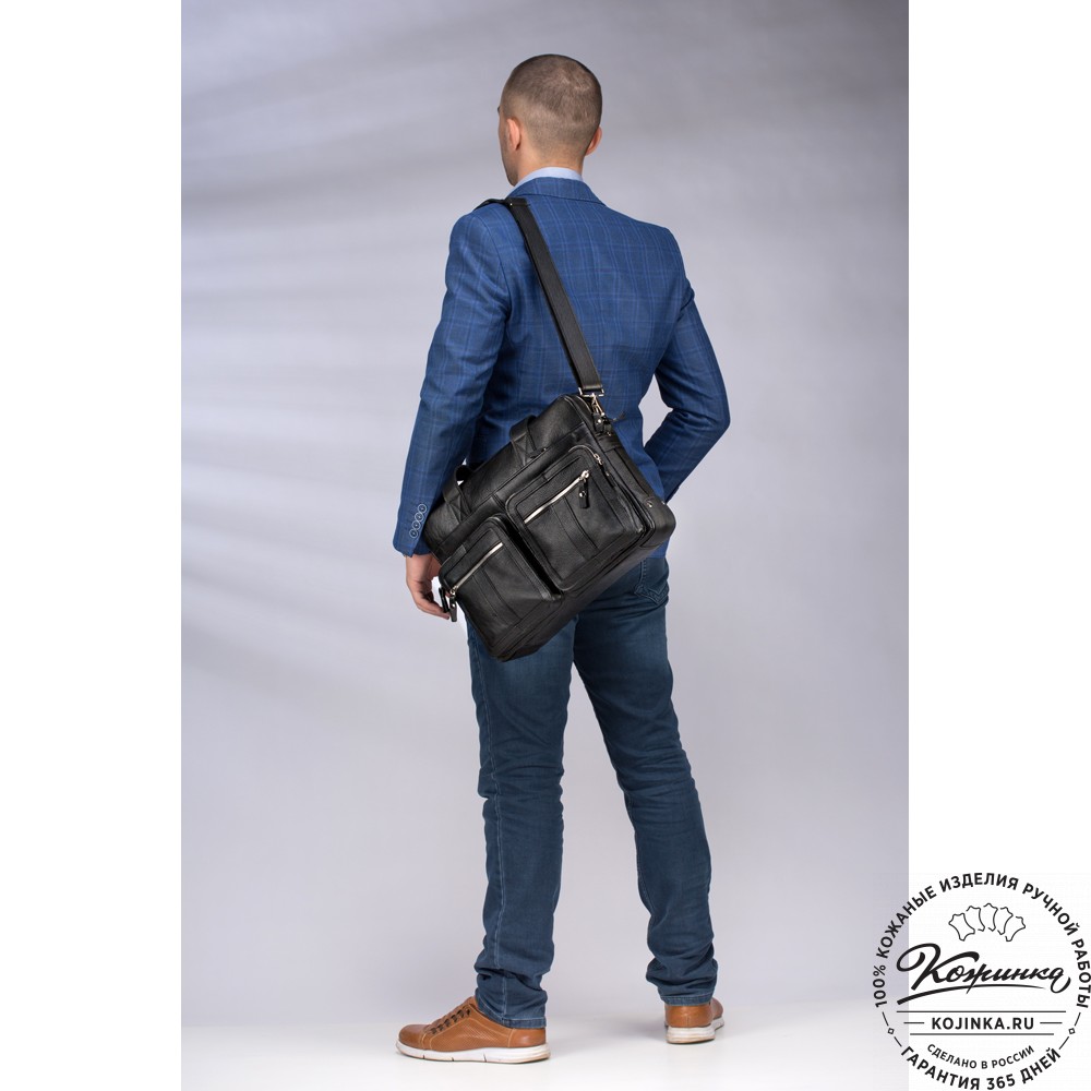 Кожаная деловая сумка "Гильермо" (чёрная) 