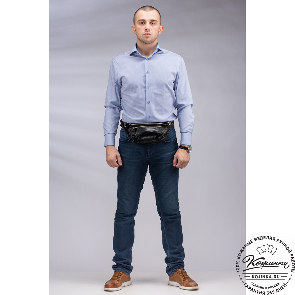 Кожаная сумка на пояс "Рики" (коричневая гладкая кожа)