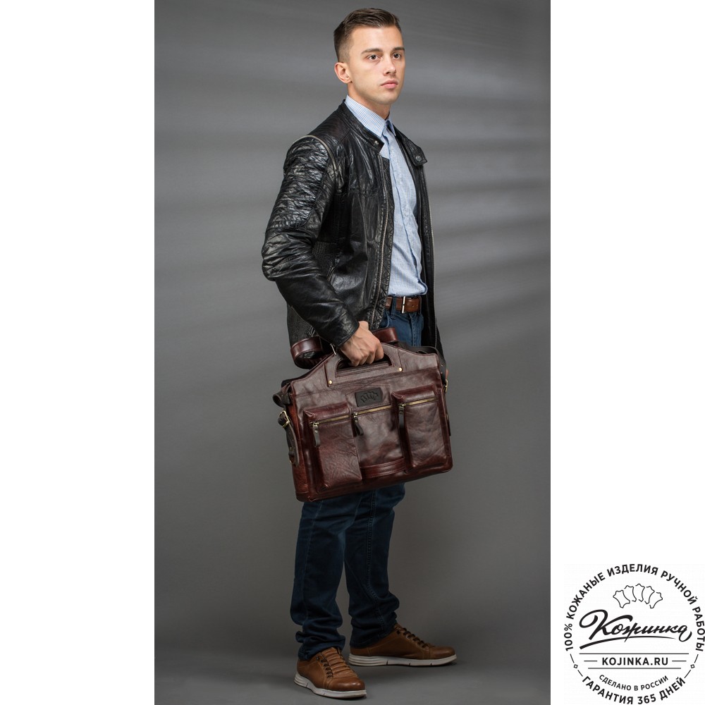 Кожаная деловая сумка "Диего" (черная)