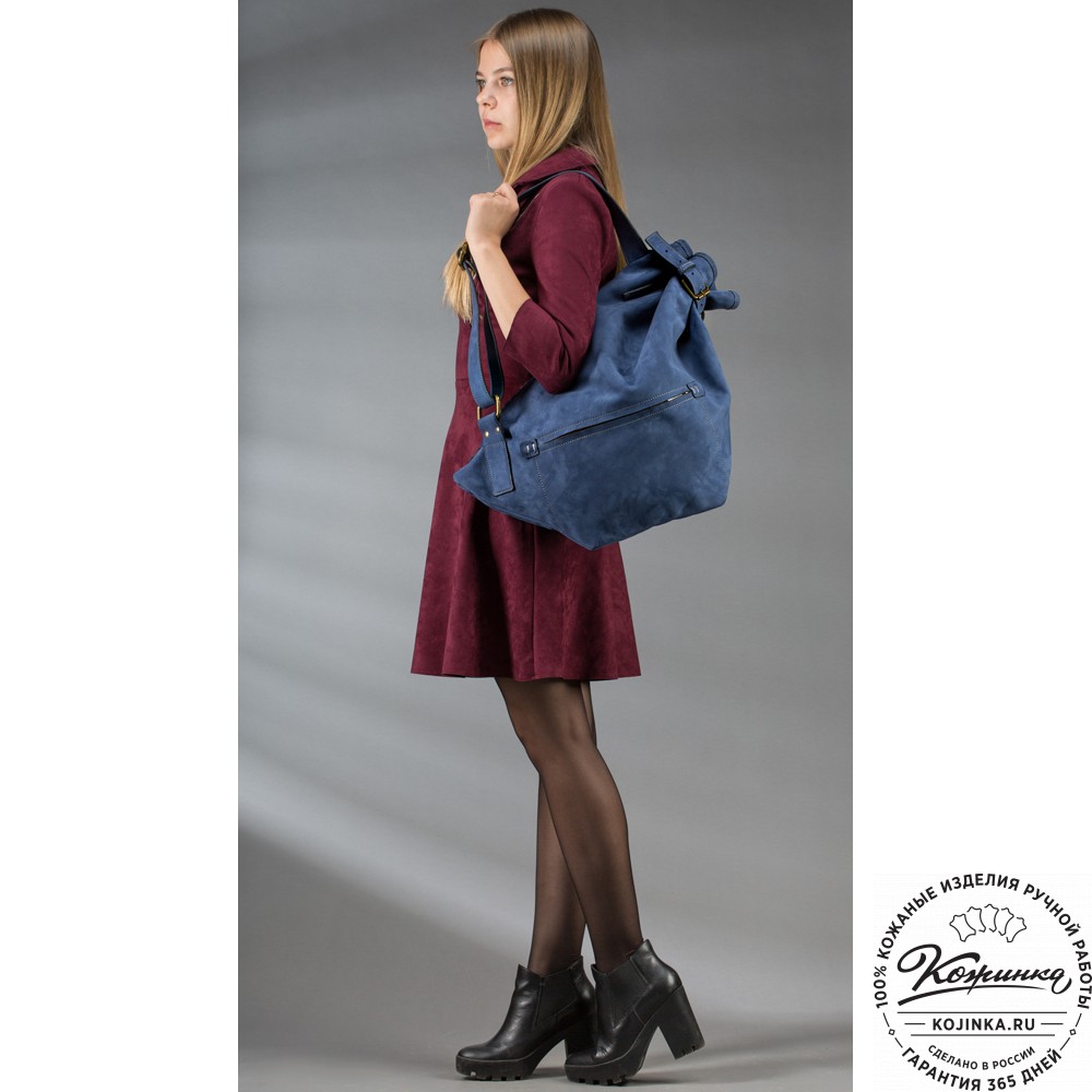 Кожаный рюкзак "Селена" (синий нубук)