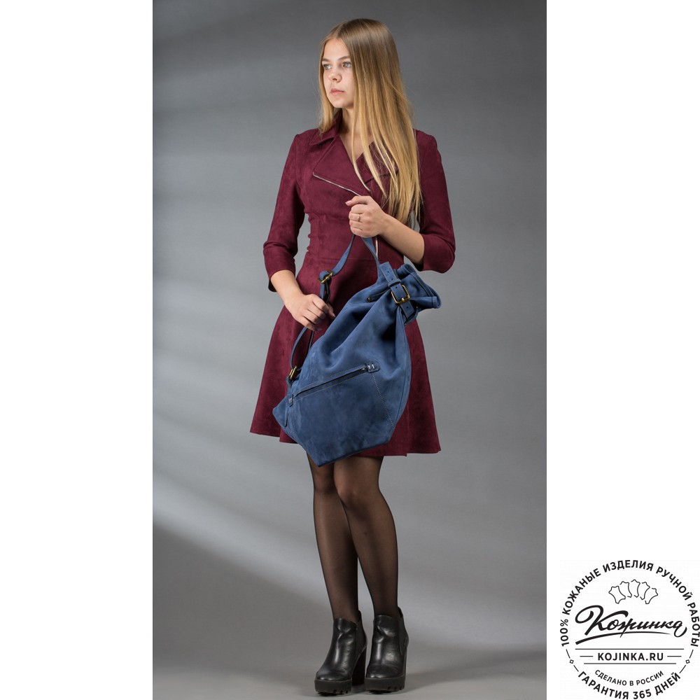 Кожаный рюкзак "Селена" (синий нубук)
