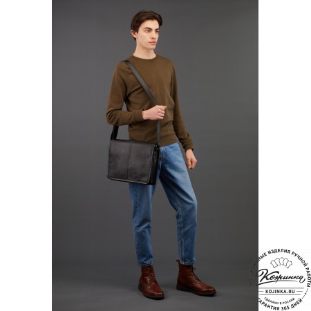 Кожаная сумка "Винсент" (синий  антик)