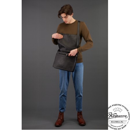 Кожаная сумка "Винсент" (синий  антик)