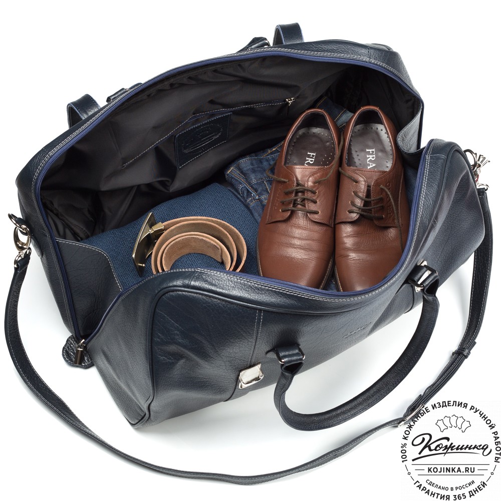 Кожаная дорожная сумка "Филипп" (синяя)