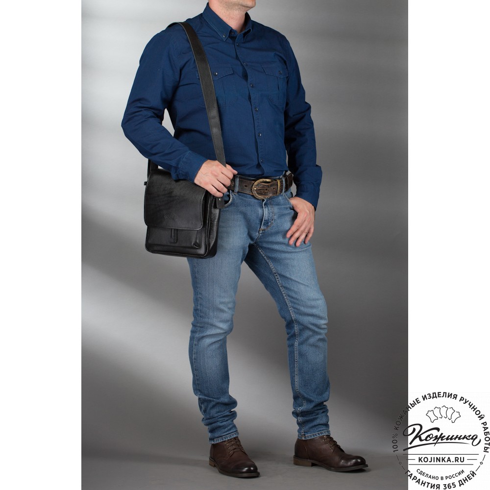 Кожаная сумка через плечо "Алекс" (чёрная) 