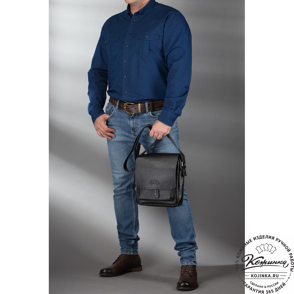 Кожаная сумка через плечо "Алекс" (чёрная) 