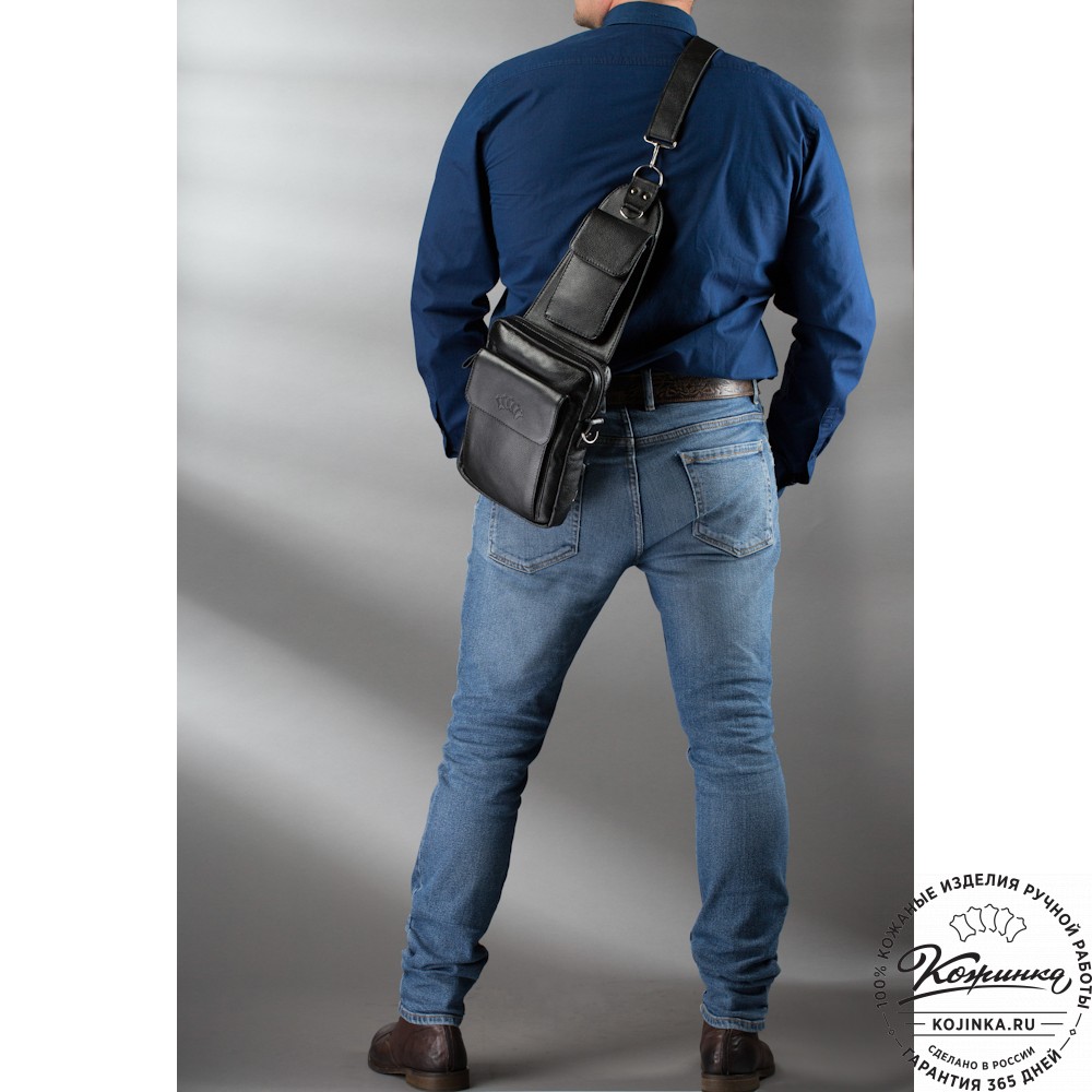Кожаная нагрудная сумка "Стивен" (фактура чёрная)
