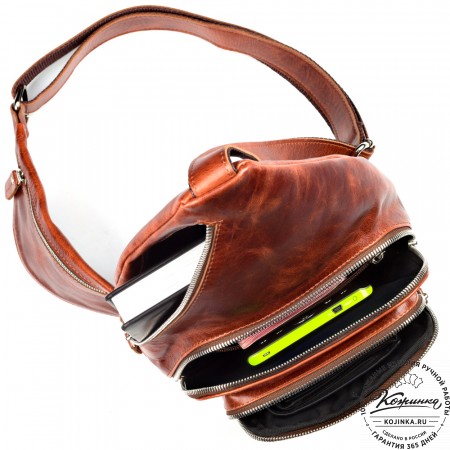 Кожаная нагрудная сумка "Аполлон" (рыжий антик)