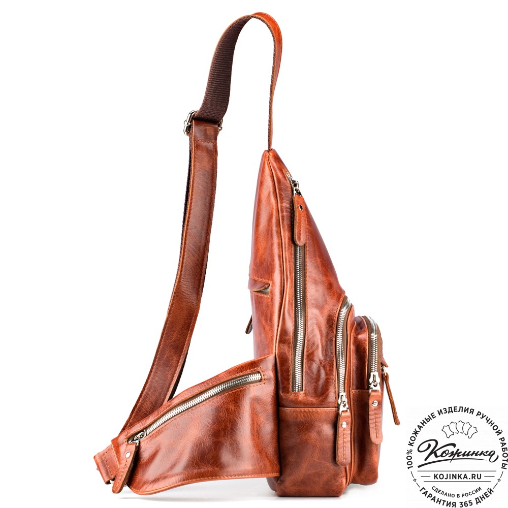 Кожаная нагрудная сумка "Аполлон" (рыжий антик)