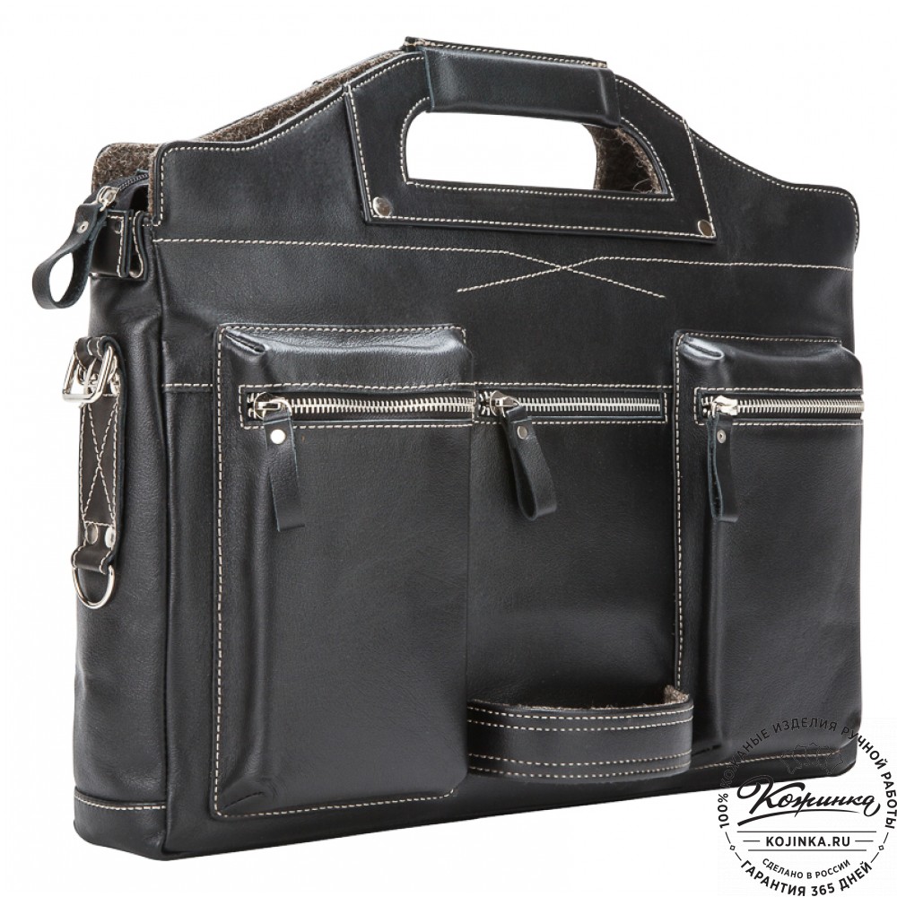 Кожаная деловая сумка "Диего" (черная)
