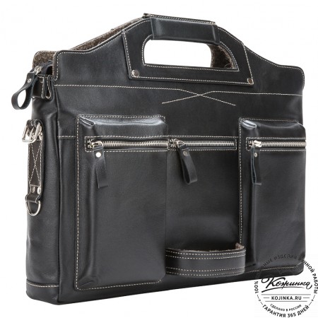 Кожаная деловая сумка "Диего" (черная)