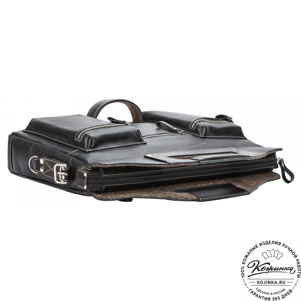 Кожаная деловая сумка "Диего" (черная)