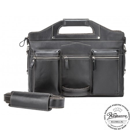 Кожаная деловая сумка "Диего" (черная)