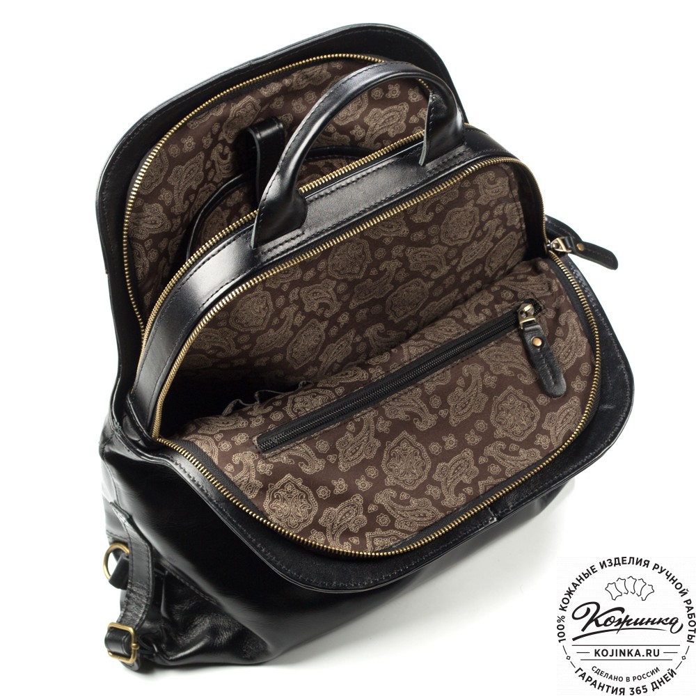 Женский кожаный рюкзак-сумка "Греция" (чёрный)