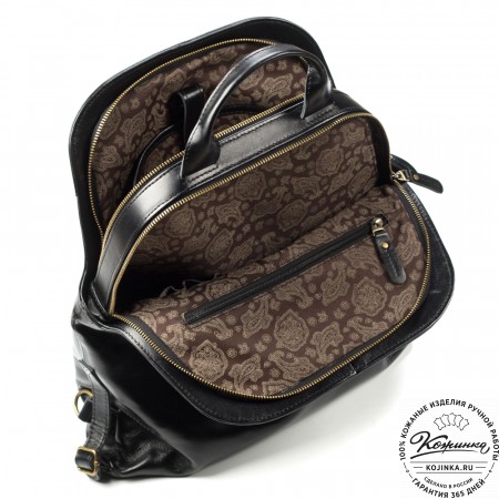Женский кожаный рюкзак-сумка "Греция" (чёрный)