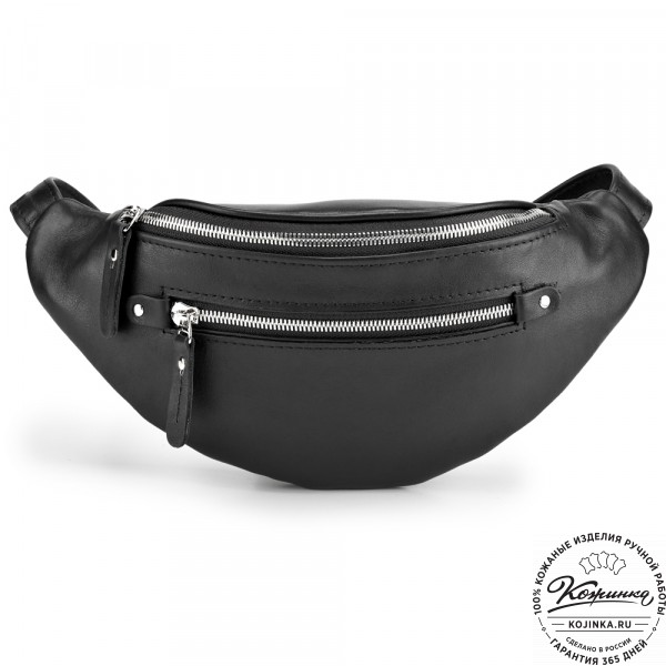 Кожаная сумка на пояс "Сандро" (чёрная гладкая кожа) . фото 1