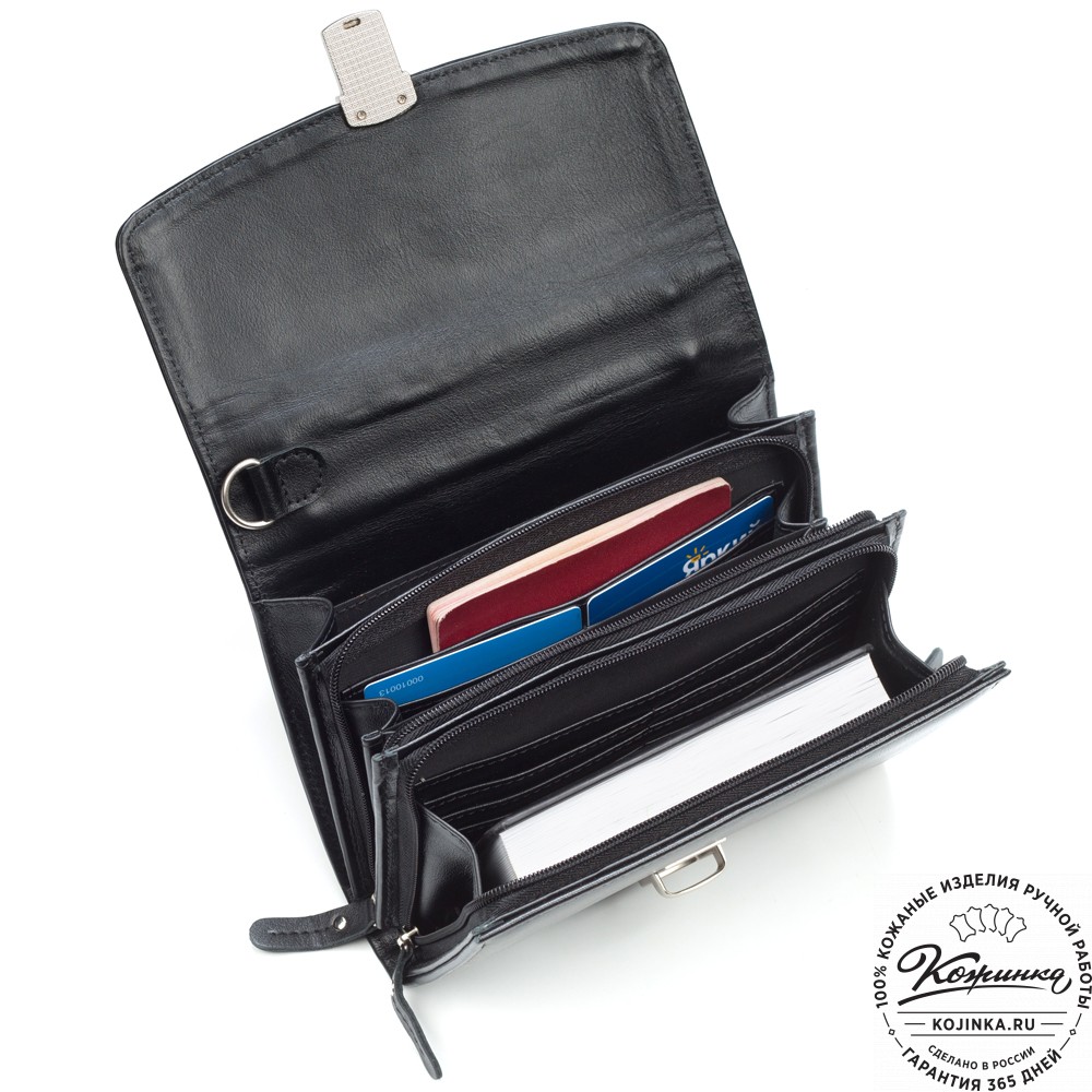 Кожаная барсетка "Фидель" (чёрная)