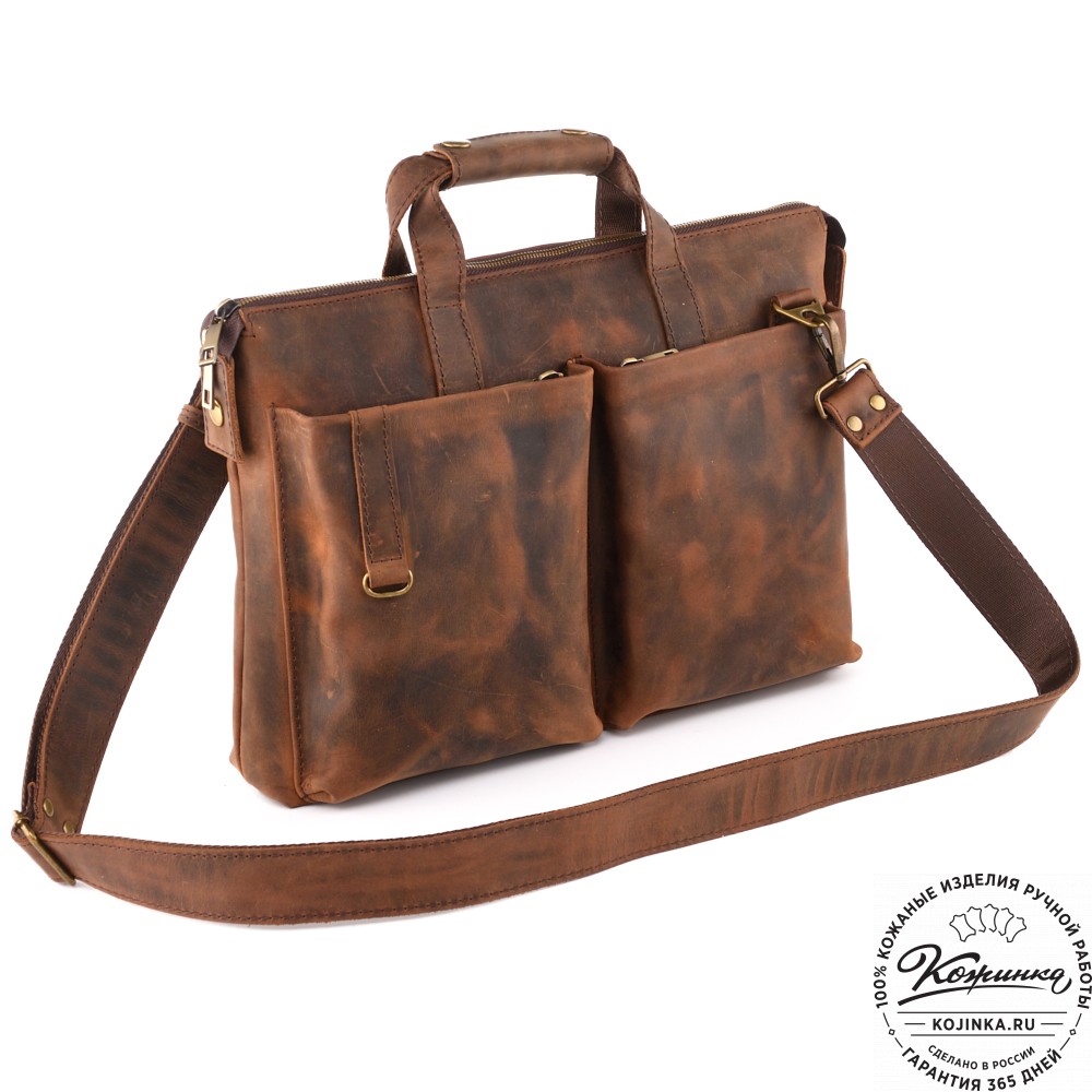 Кожаная деловая сумка "Стюарт" (тёмно-коричневый крейзи)