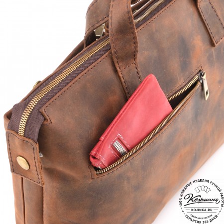 Кожаная деловая сумка "Стюарт" (тёмно-коричневый крейзи)