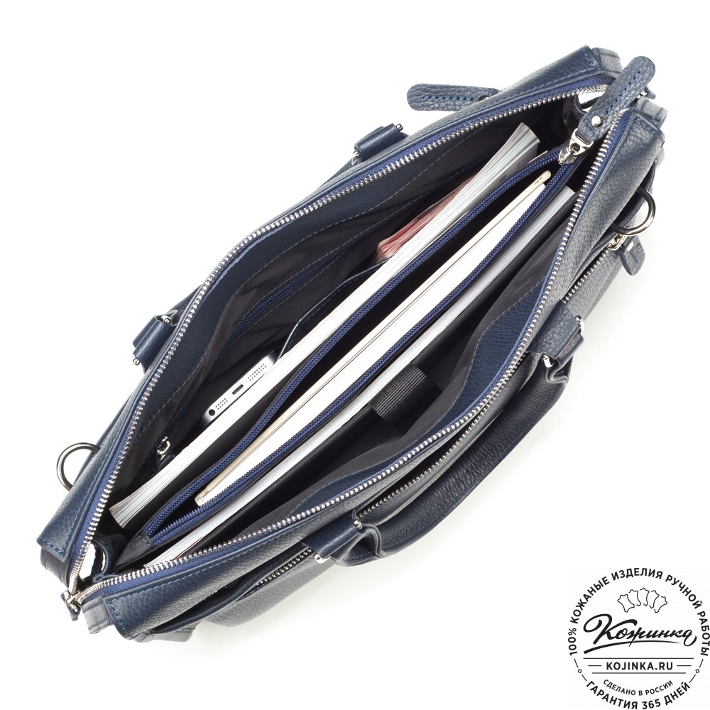 Кожаная деловая сумка "Вильямс" (синяя) 