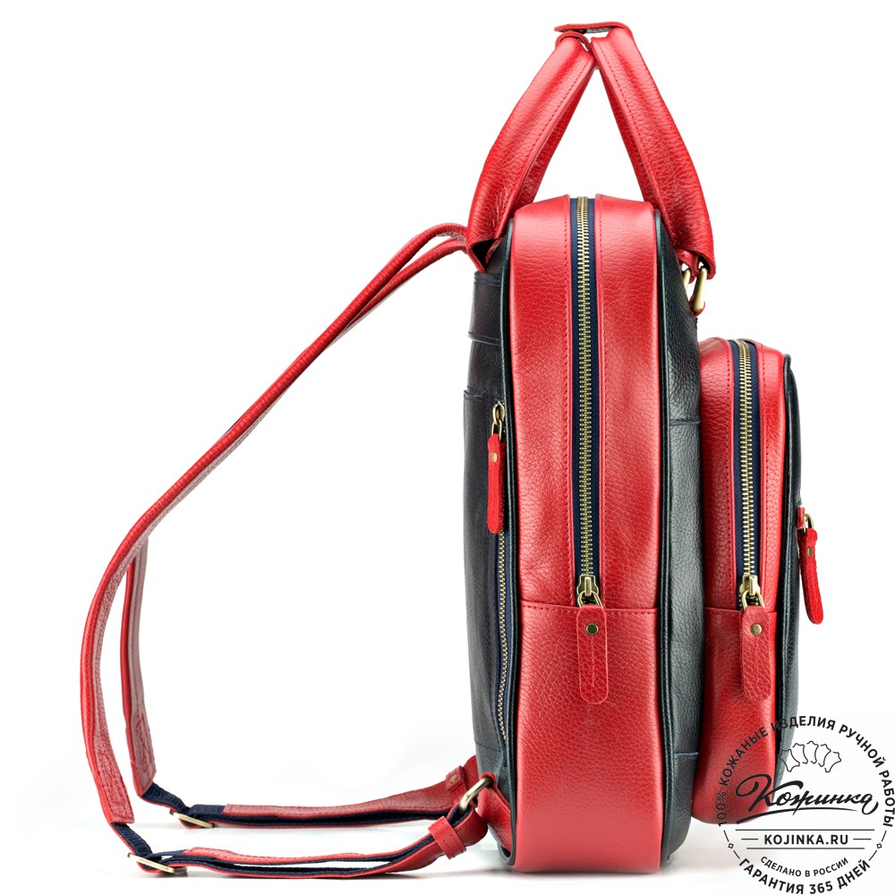 Кожаный рюкзак "Касандра" (синий с красным)