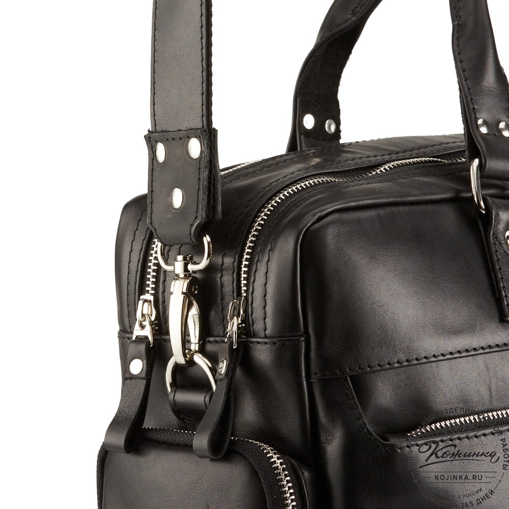 Кожаная деловая сумка для командировок "Бастилия" (чёрная)