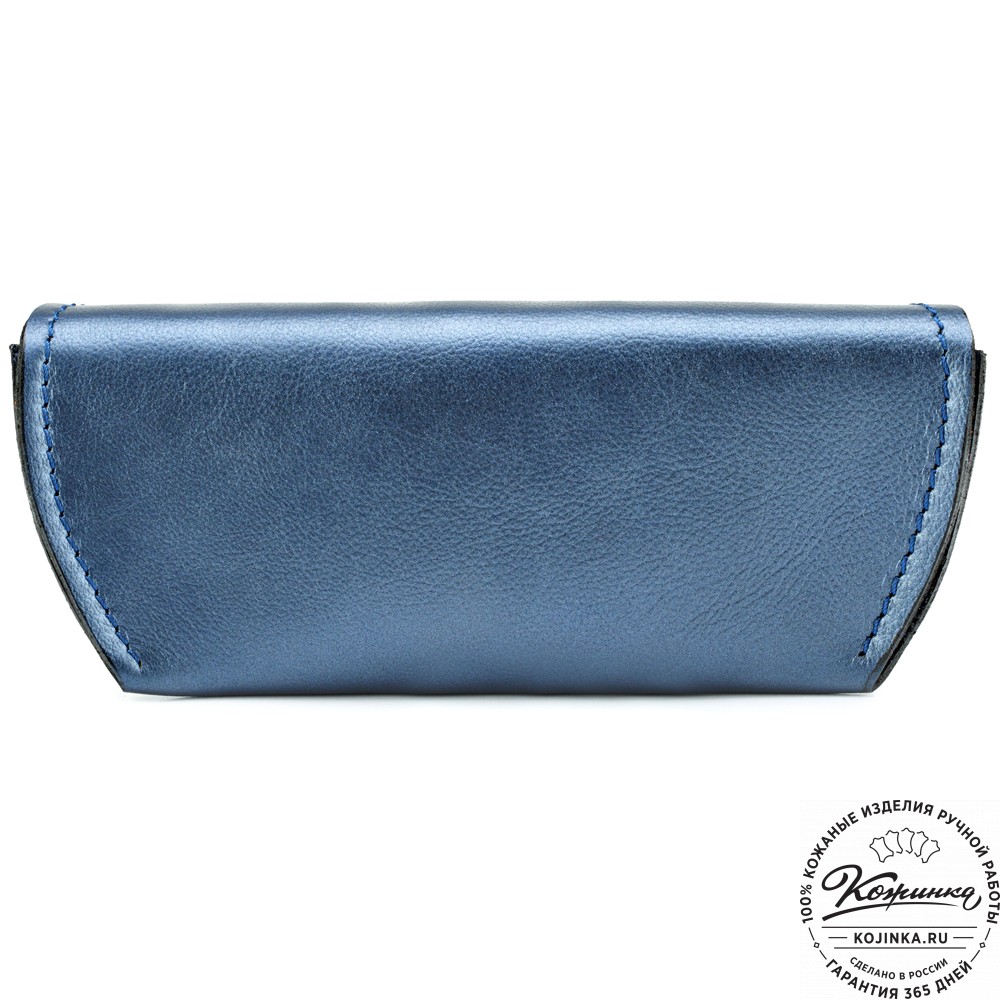Кожаный футляр для очков  из мягкой кожи (синий перламутр) 