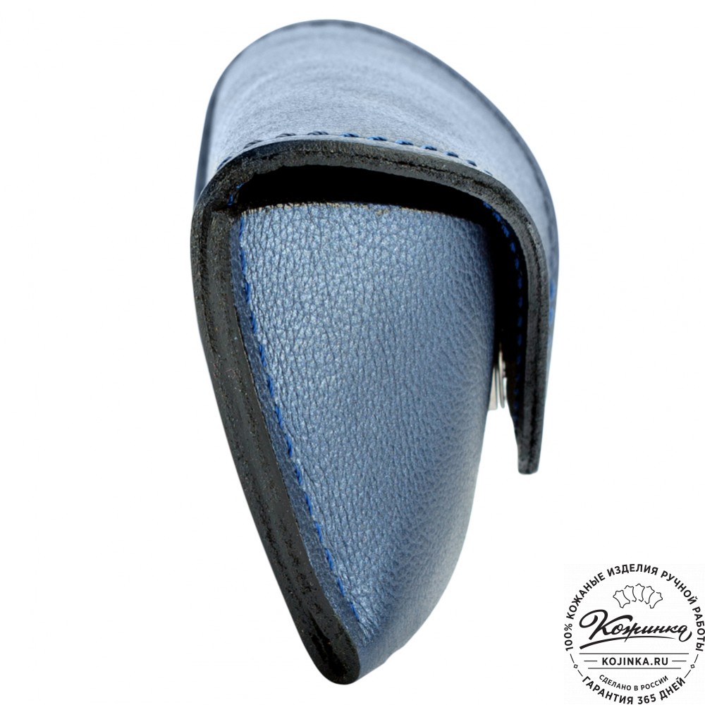 Кожаный футляр для очков  из мягкой кожи (синий перламутр) 