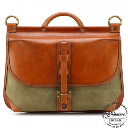 Портфель из кожи и брезента "Крокер" (коричневый с зеленым)