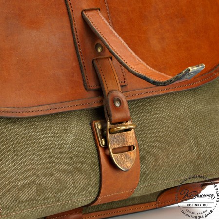 Портфель из кожи и брезента "Крокер" (коричневый с зеленым)