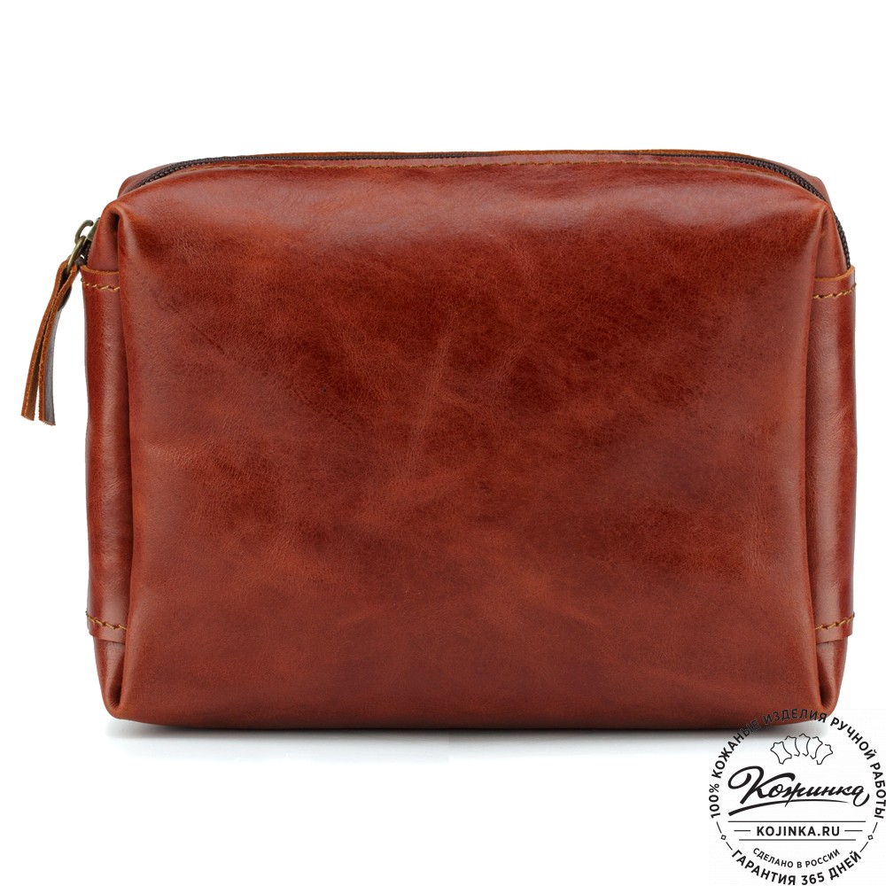 Кожаная косметичка "Прима" (рыжий глянец)