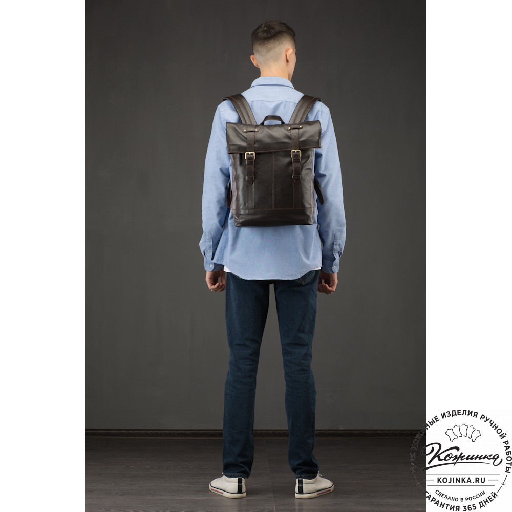 Кожаный рюкзак "Бэнжамин" (синий перламутр)