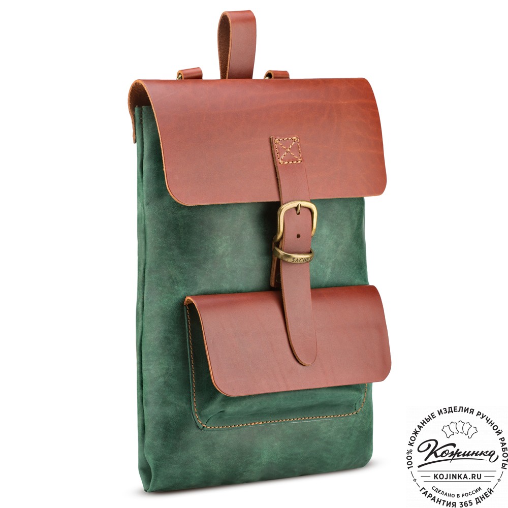Кожаный рюкзак "Gray" (изумрудный крейзи)