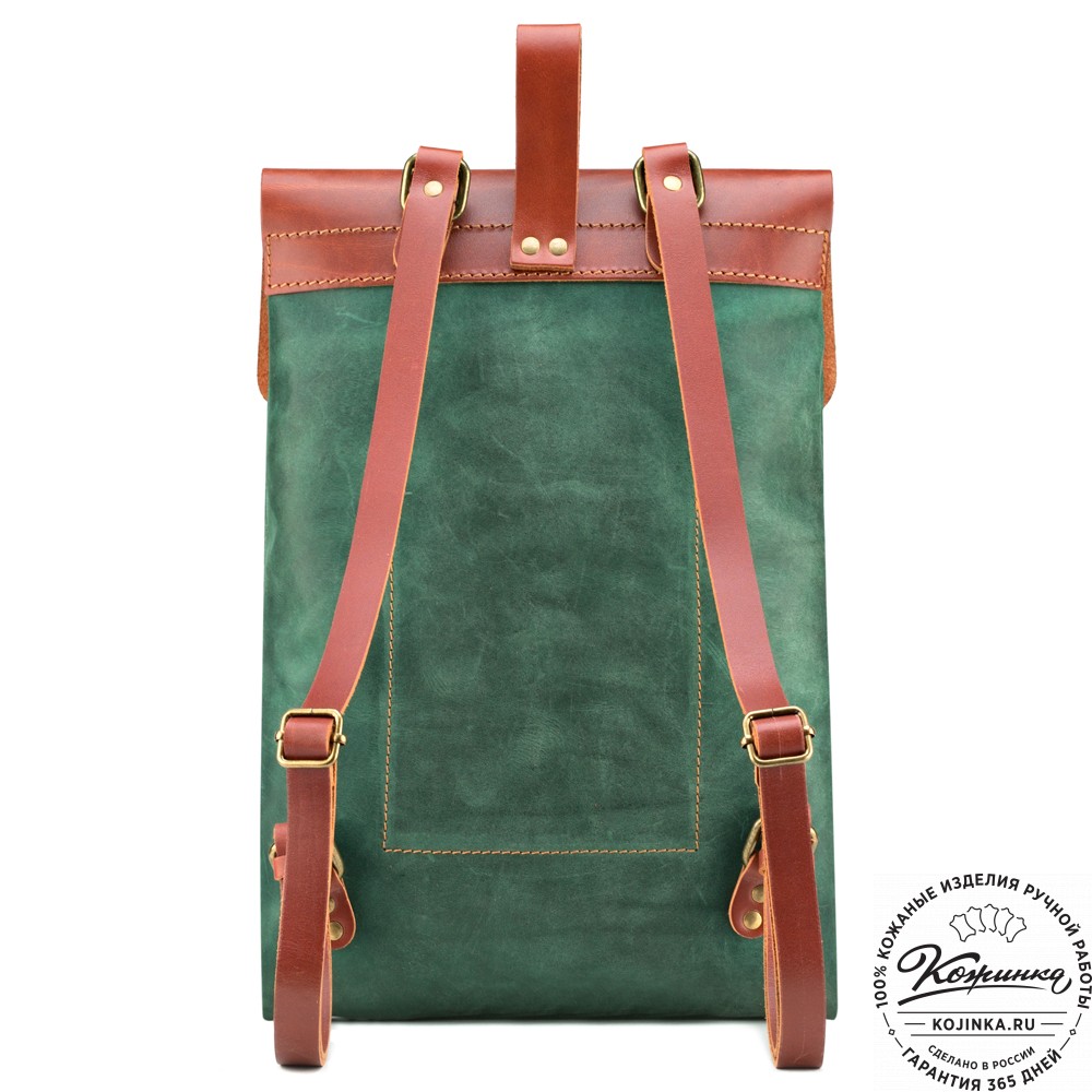 Кожаный рюкзак "Gray" (изумрудный крейзи)