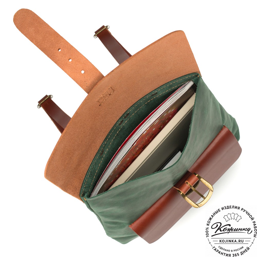 Кожаный рюкзак "Gray" (изумрудный крейзи)