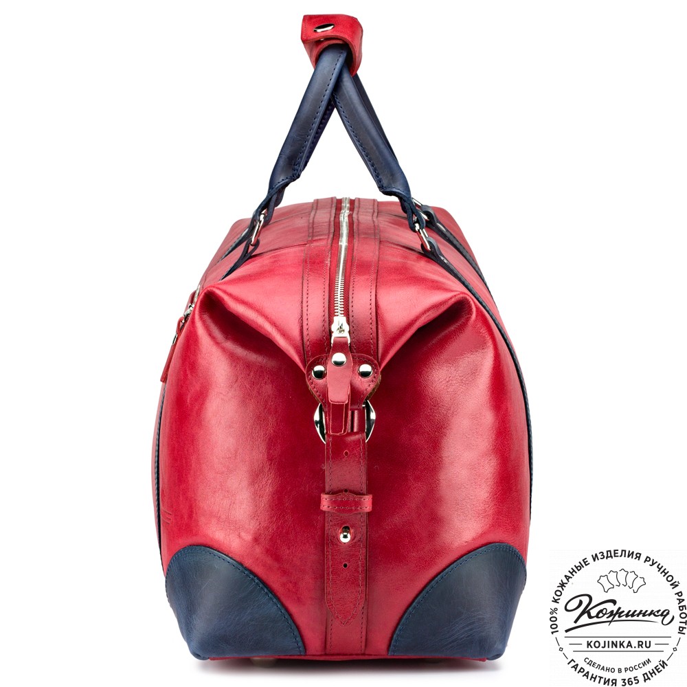 Кожаная дорожная сумка "Магнум" (красная с синим)