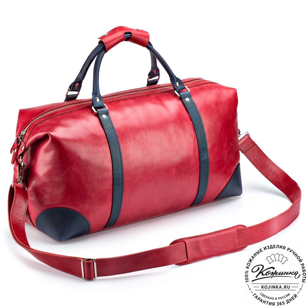 Кожаная дорожная сумка "Магнум" (красная с синим)